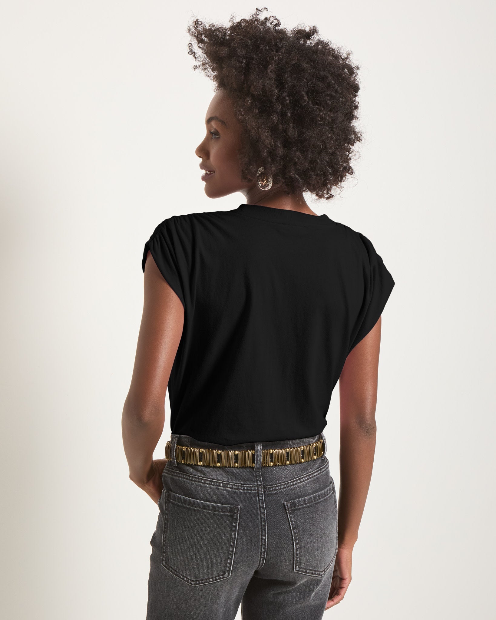 Faded Black $|& SEAS Bloom Ruched Shoulder Tee - SOF Back