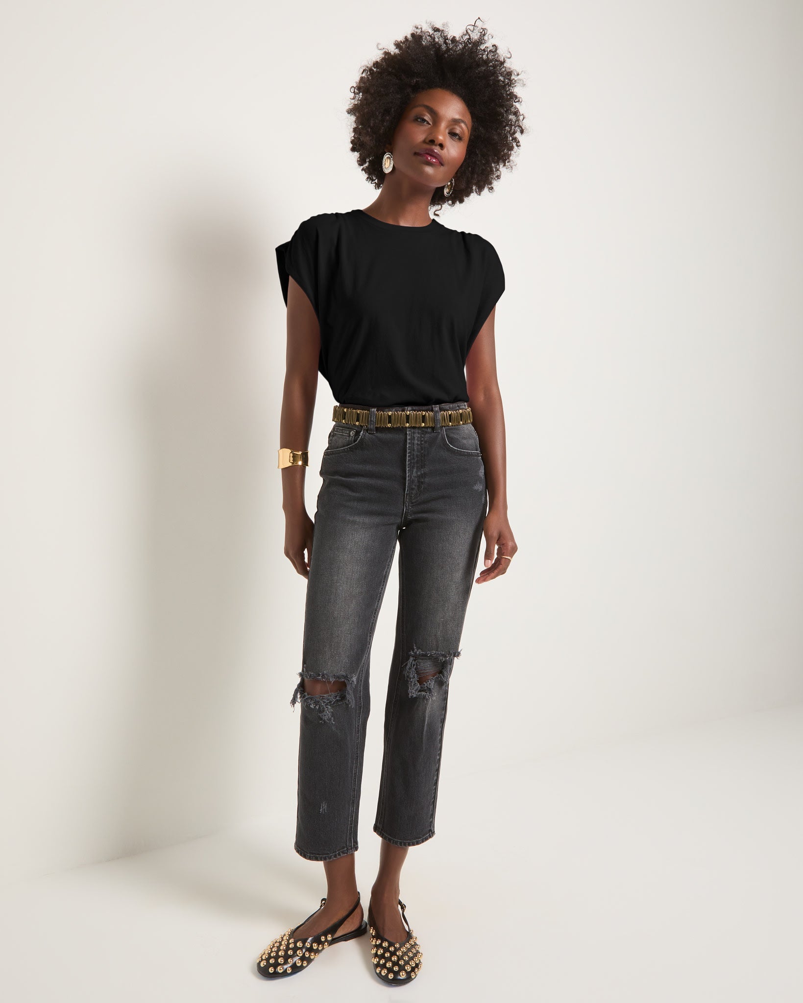 Faded Black $|& SEAS Bloom Ruched Shoulder Tee - UGC On Fig