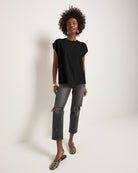 Faded Black $|& SEAS Bloom Ruched Shoulder Tee - VOF Front