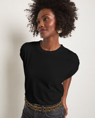 Faded Black $|& SEAS Bloom Ruched Shoulder Tee - SOF Front