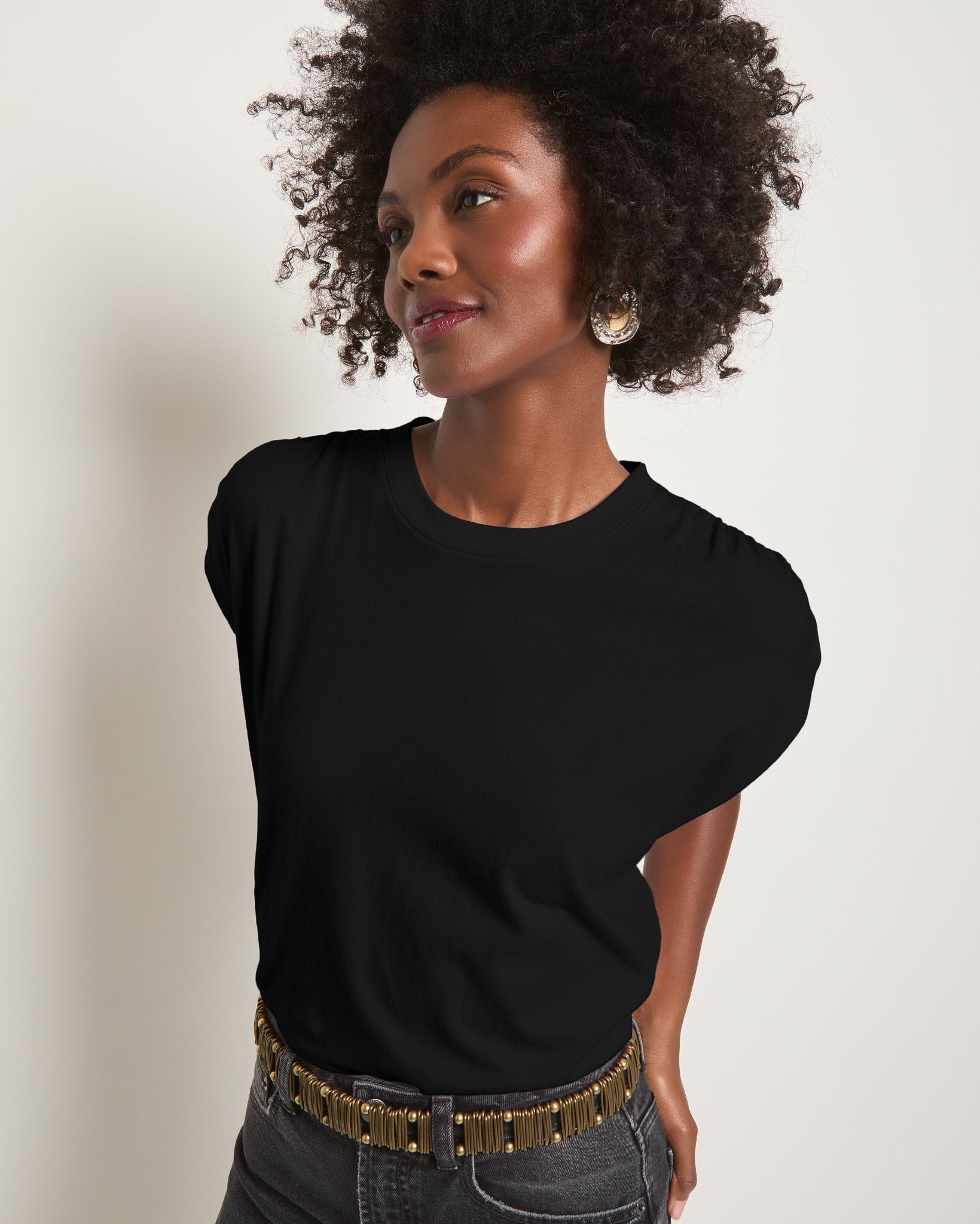 Faded Black $|& SEAS Bloom Ruched Shoulder Tee - SOF Front