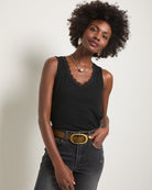 Black $|& SEAS Whitecap Lace Trim Tank - SOF Full Front