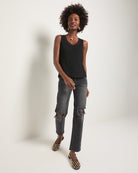 Black $|& SEAS Whitecap Lace Trim Tank - VOF Front