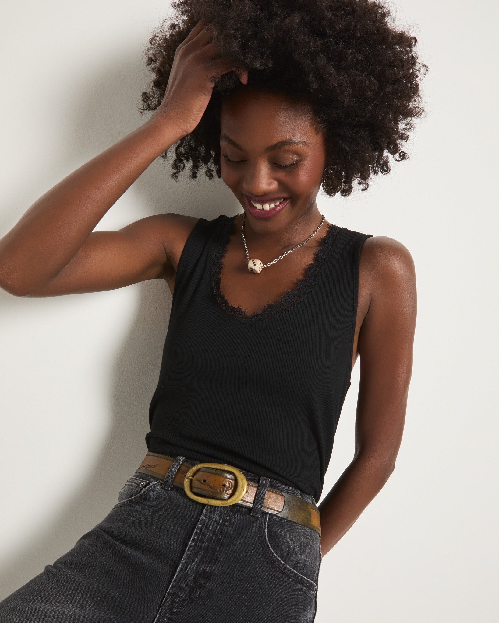 Black $|& SEAS Whitecap Lace Trim Tank - VOF Side