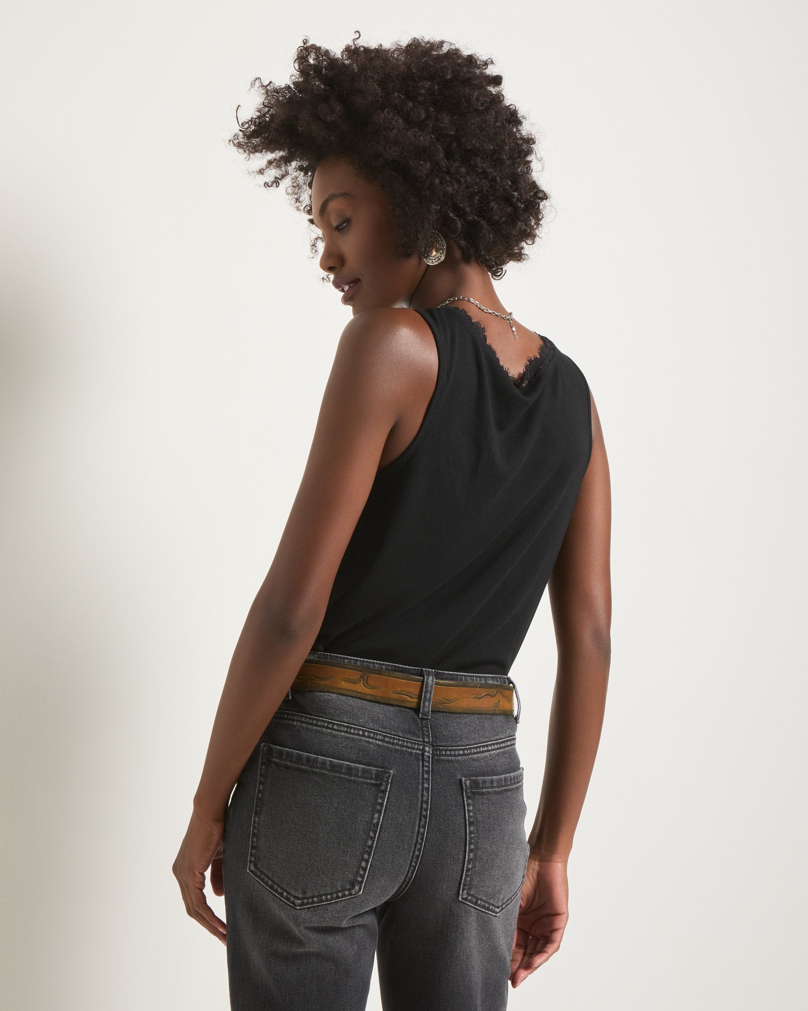 Black $|& SEAS Whitecap Lace Trim Tank - SOF Back