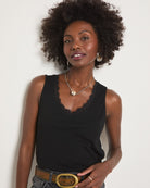 Black $|& SEAS Whitecap Lace Trim Tank - SOF Front