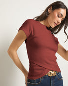 Mahogany $|& SEAS Desert Sky Mock Neck Top - SOF Full Front