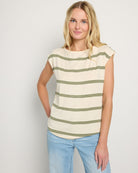 Cream Stripe $|& SEAS Brentwood Boat Neck Stripe Top - SOF Front