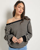 Black/Birch $|& SEAS Sandy Boat Neck Sweater - SOF Front
