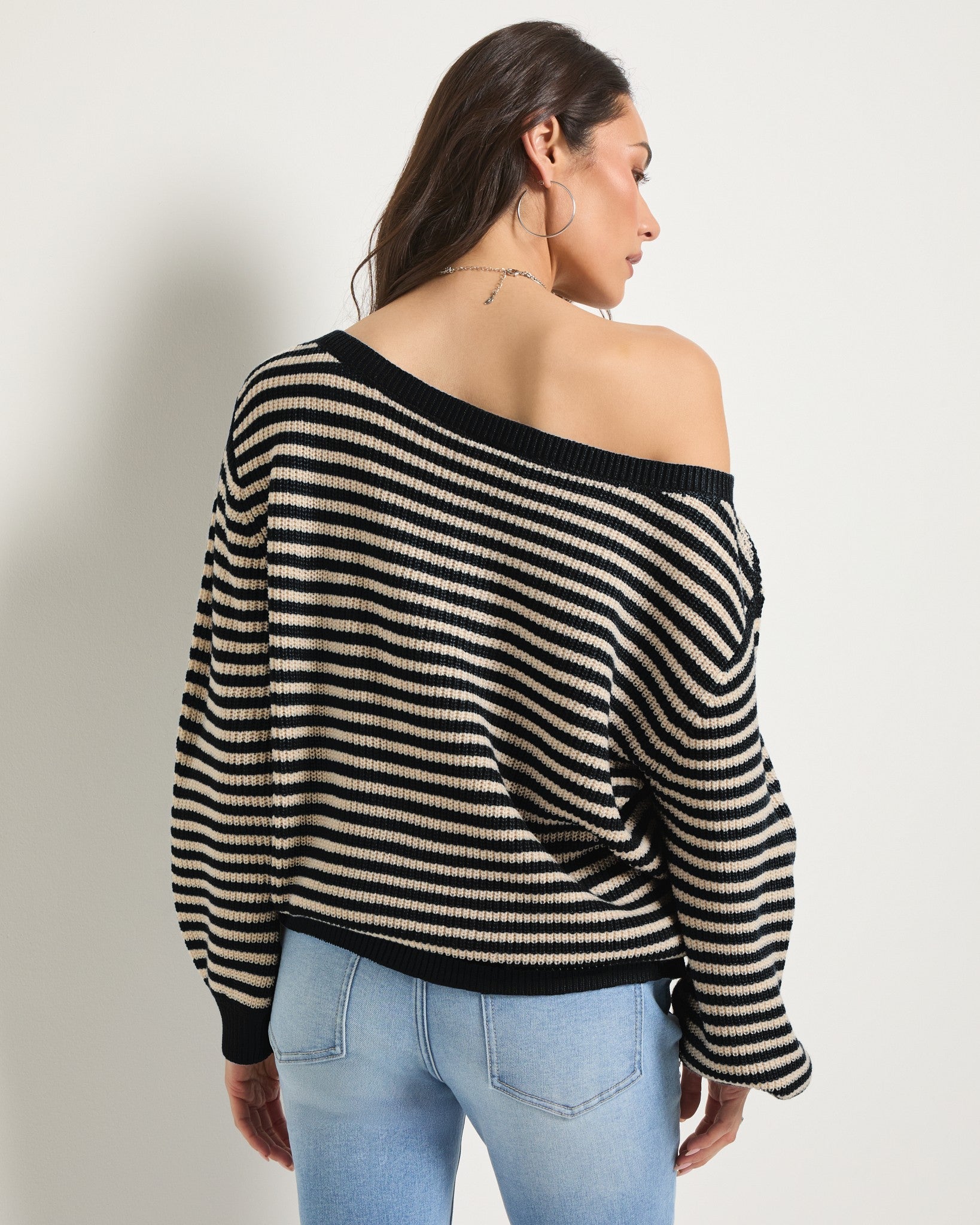 Black/Birch $|& SEAS Sandy Boat Neck Sweater - SOF Back
