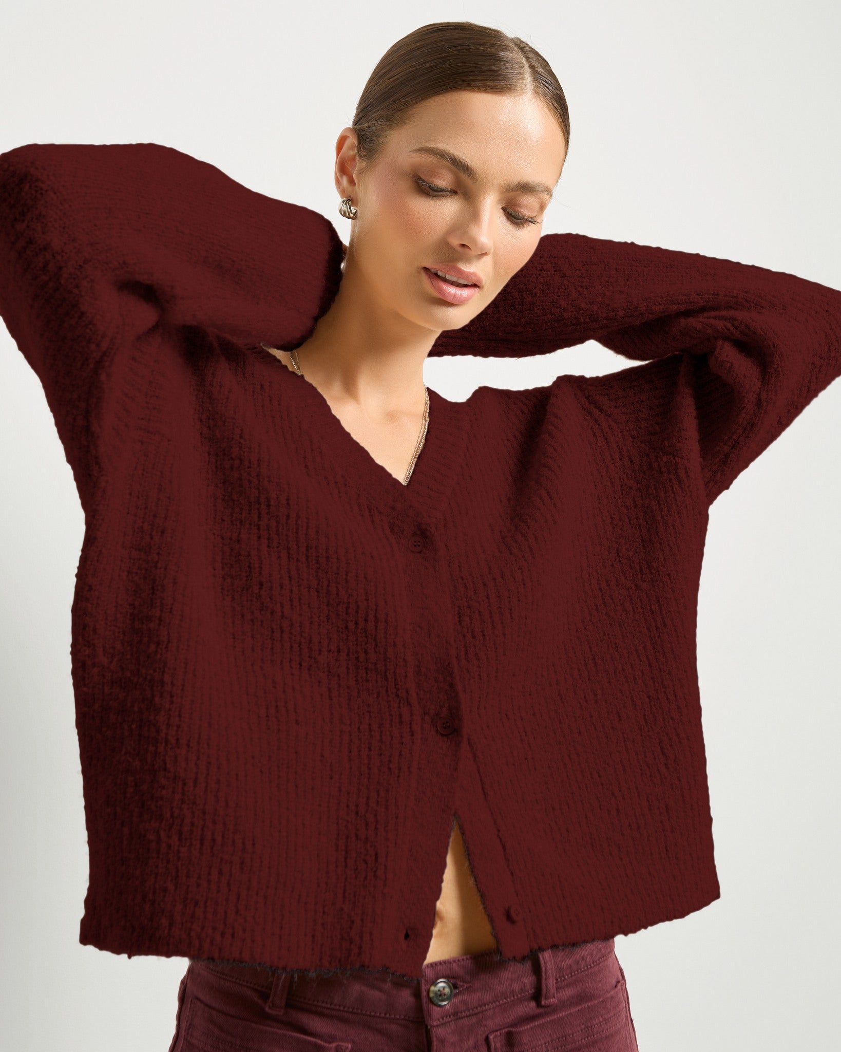Black Cherry $|& SEAS Easy to Love Cardigan - VOF Side