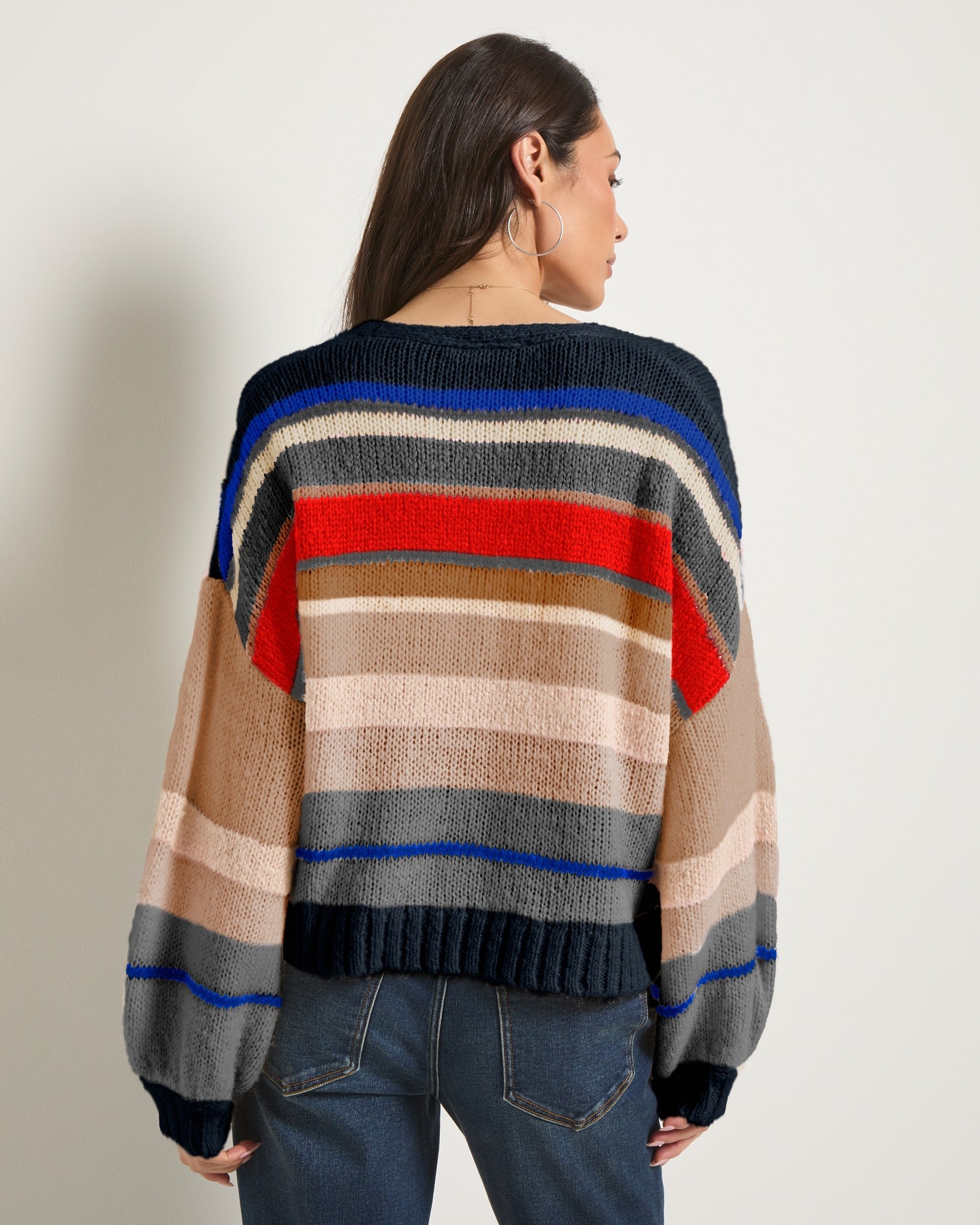 Black Stripe $|& SEAS June Striped Cardigan - SOF Back