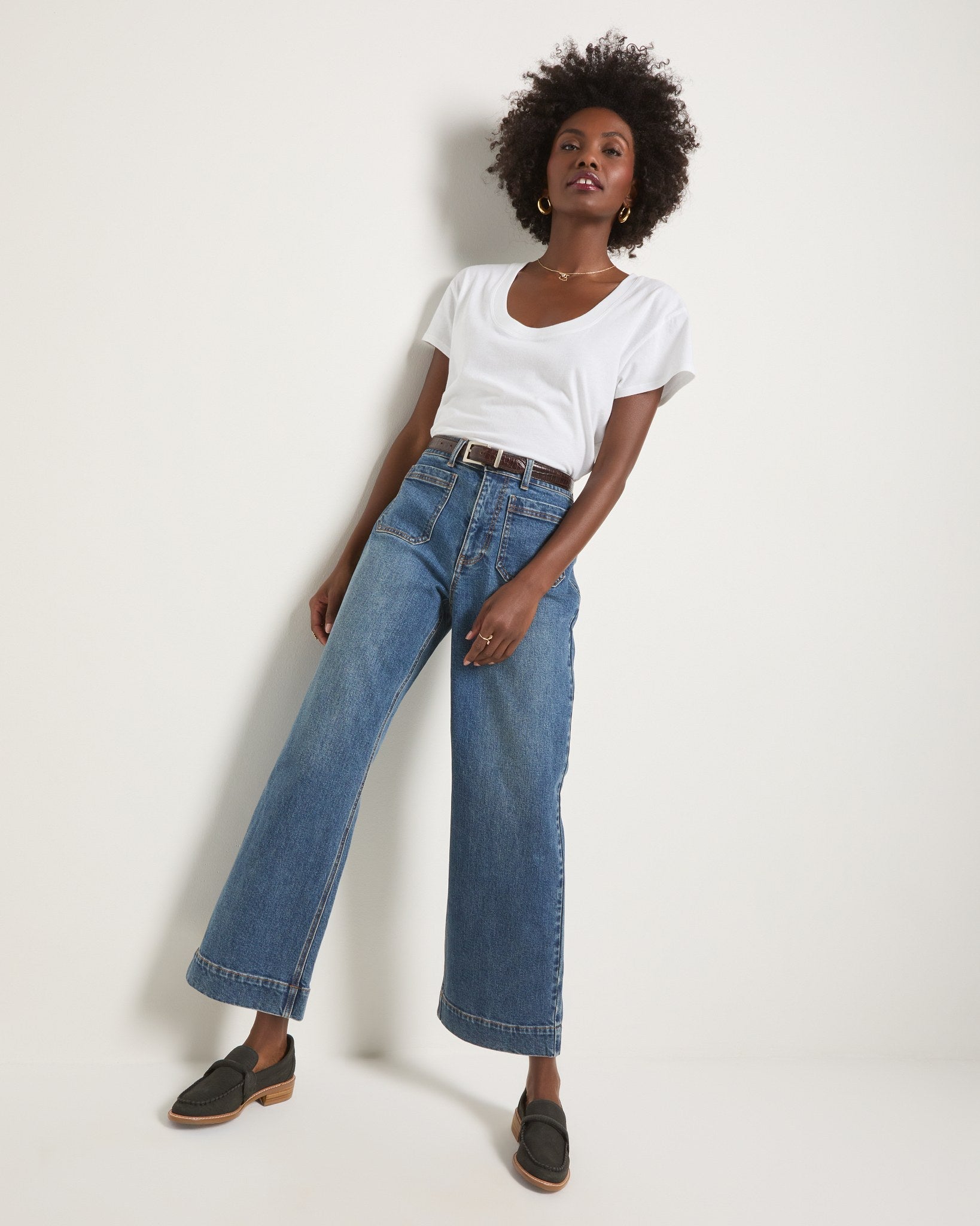 Caroline Cropped Wide Leg Jean - High-Rise No Stretch Denim