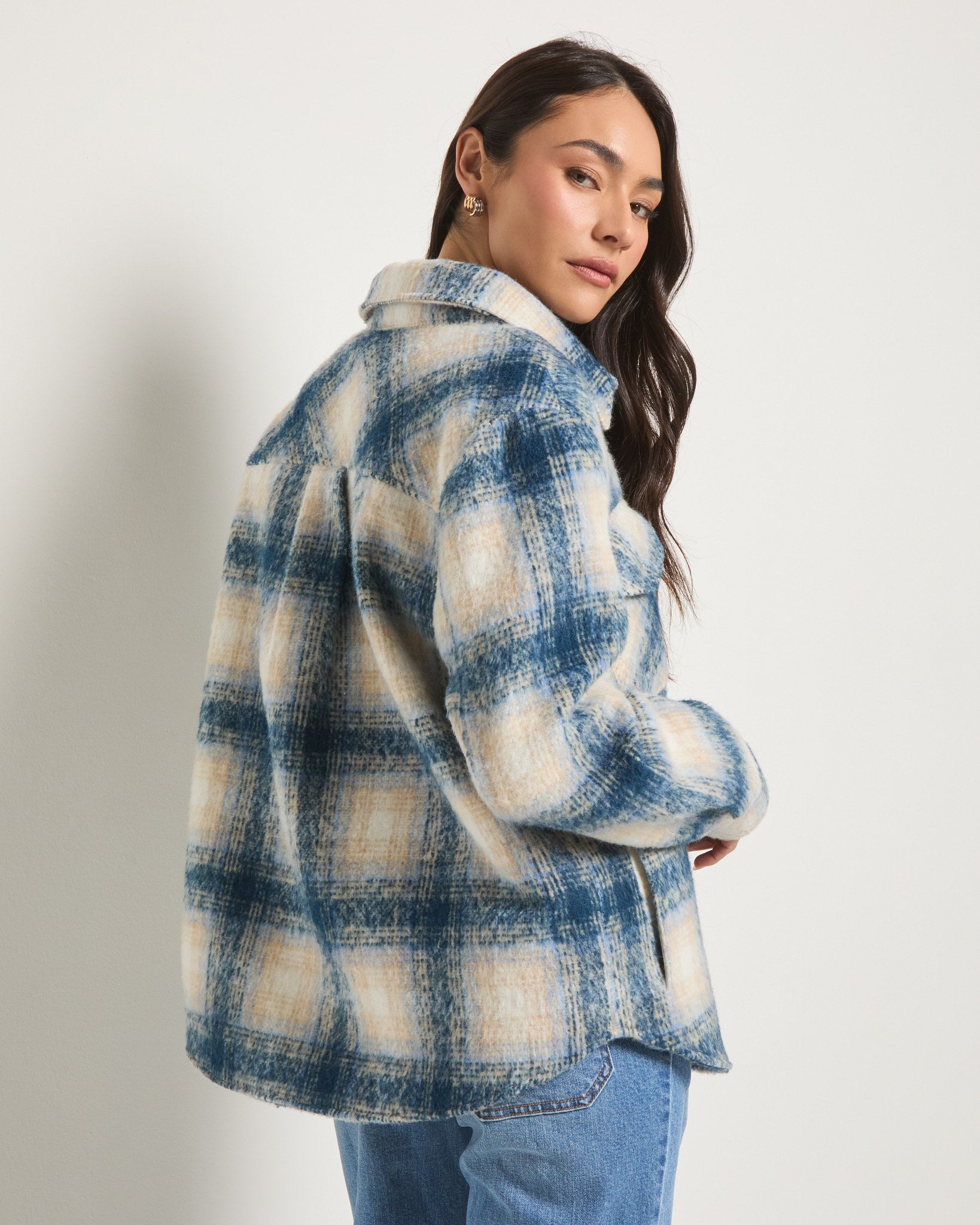 Blue Plaid $|& SEAS Cozy Plaid Shacket - SOF Back