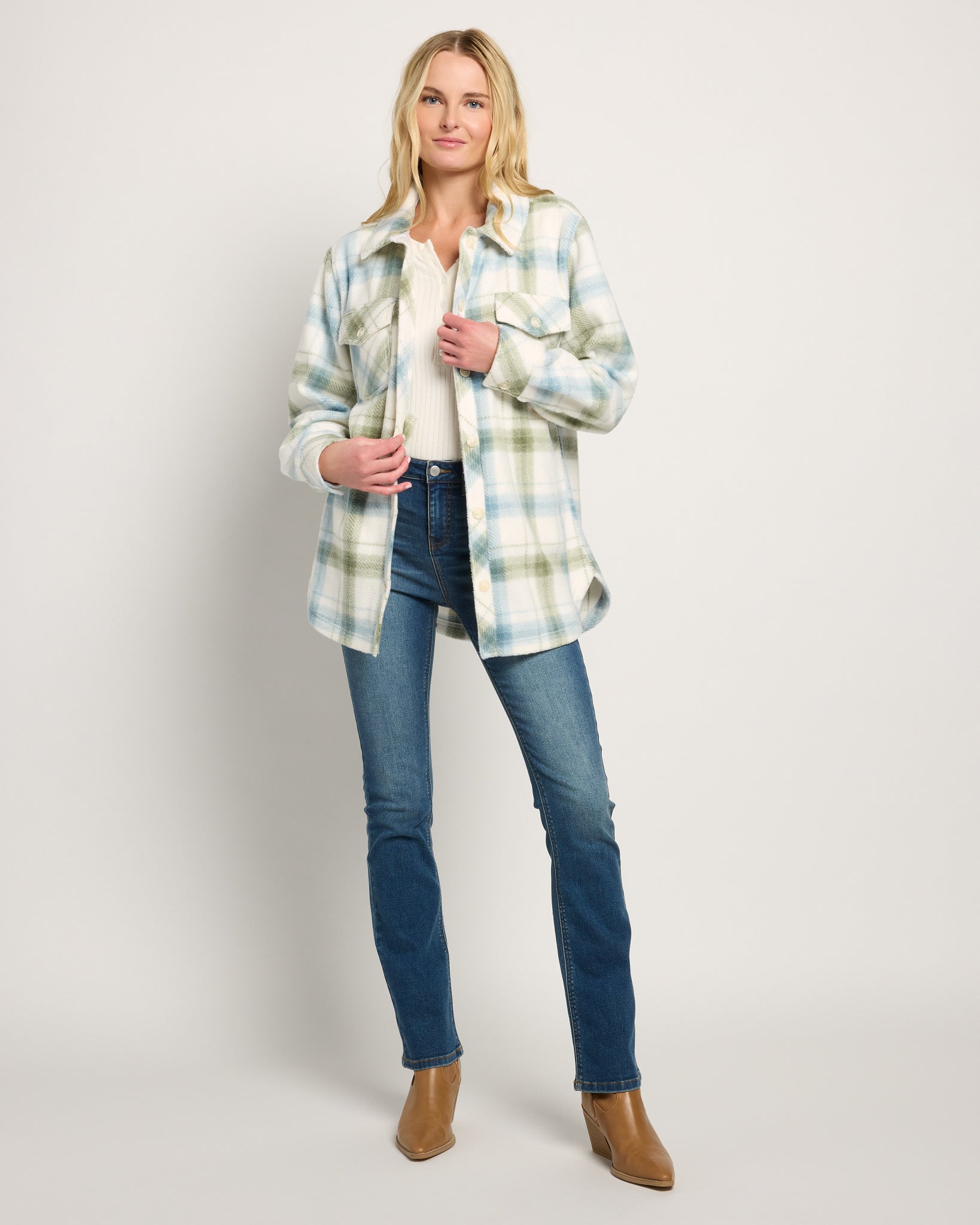 Olive Branch Plaid $|& SEAS Gemma Microfleece Shacket - UGC On Fig