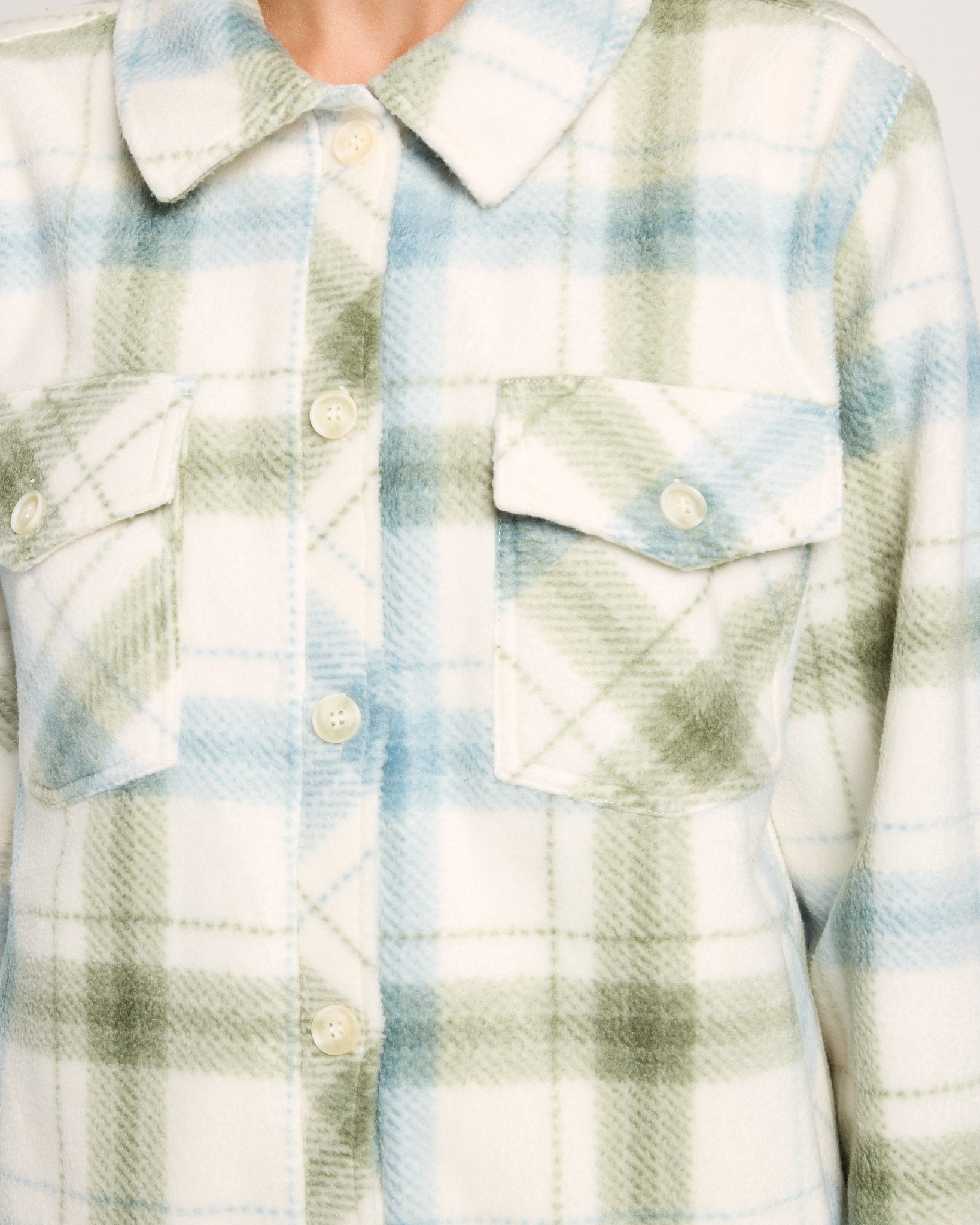 Olive Branch Plaid $|& SEAS Gemma Microfleece Shacket - SOF Full Front
