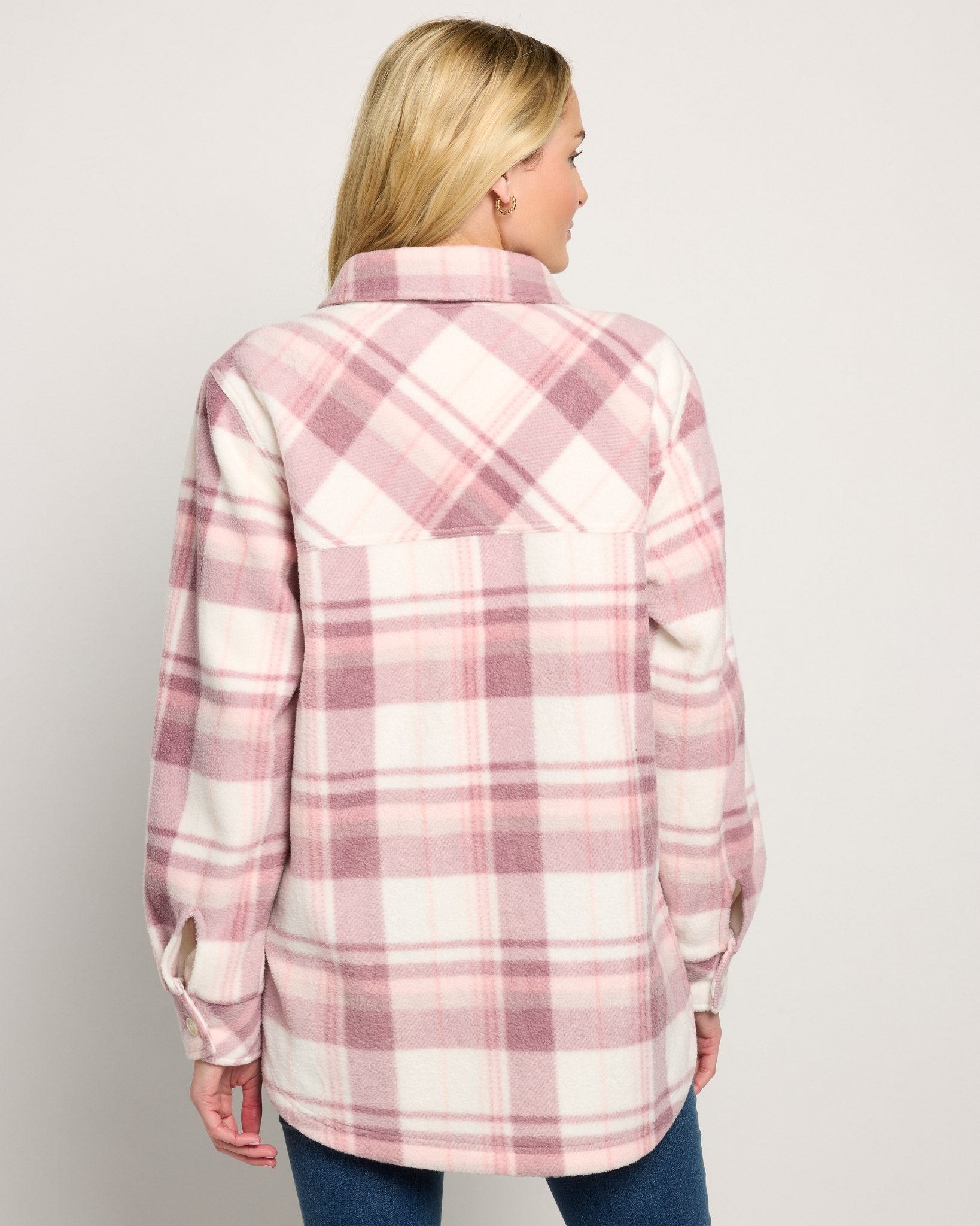 Pink Plaid $|& SEAS Gemma Microfleece Shacket - SOF Back