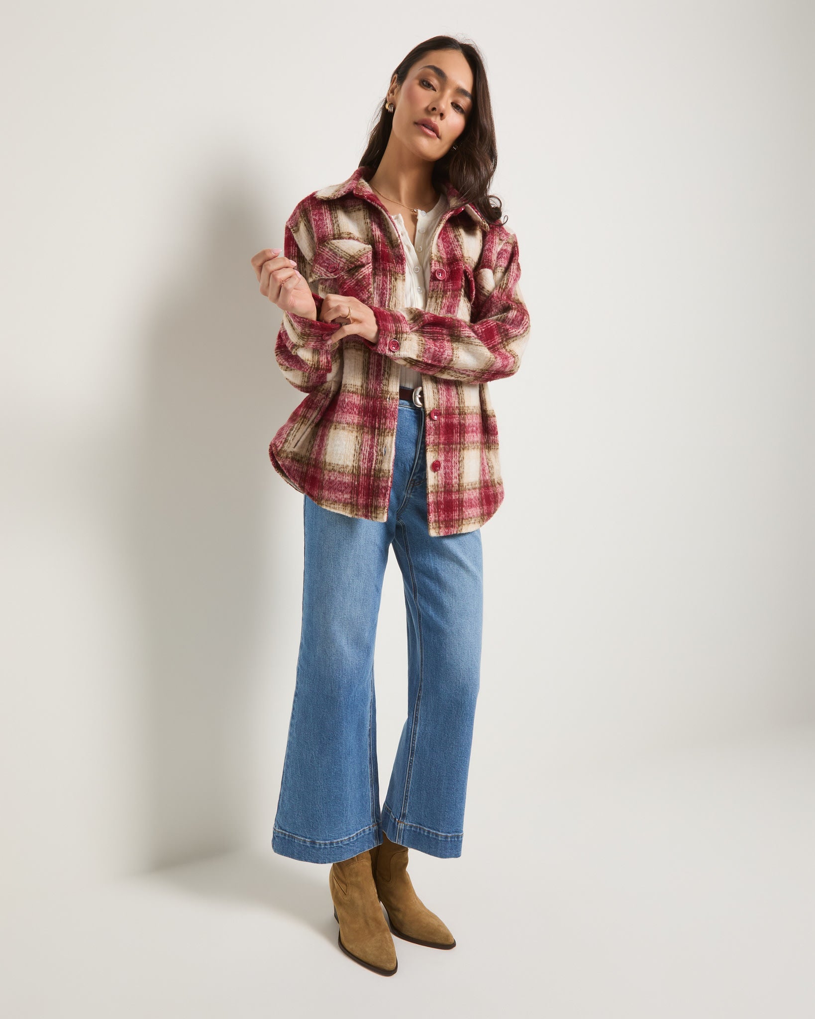 Red Plaid $|& SEAS Cozy Plaid Shacket - UGC On Fig