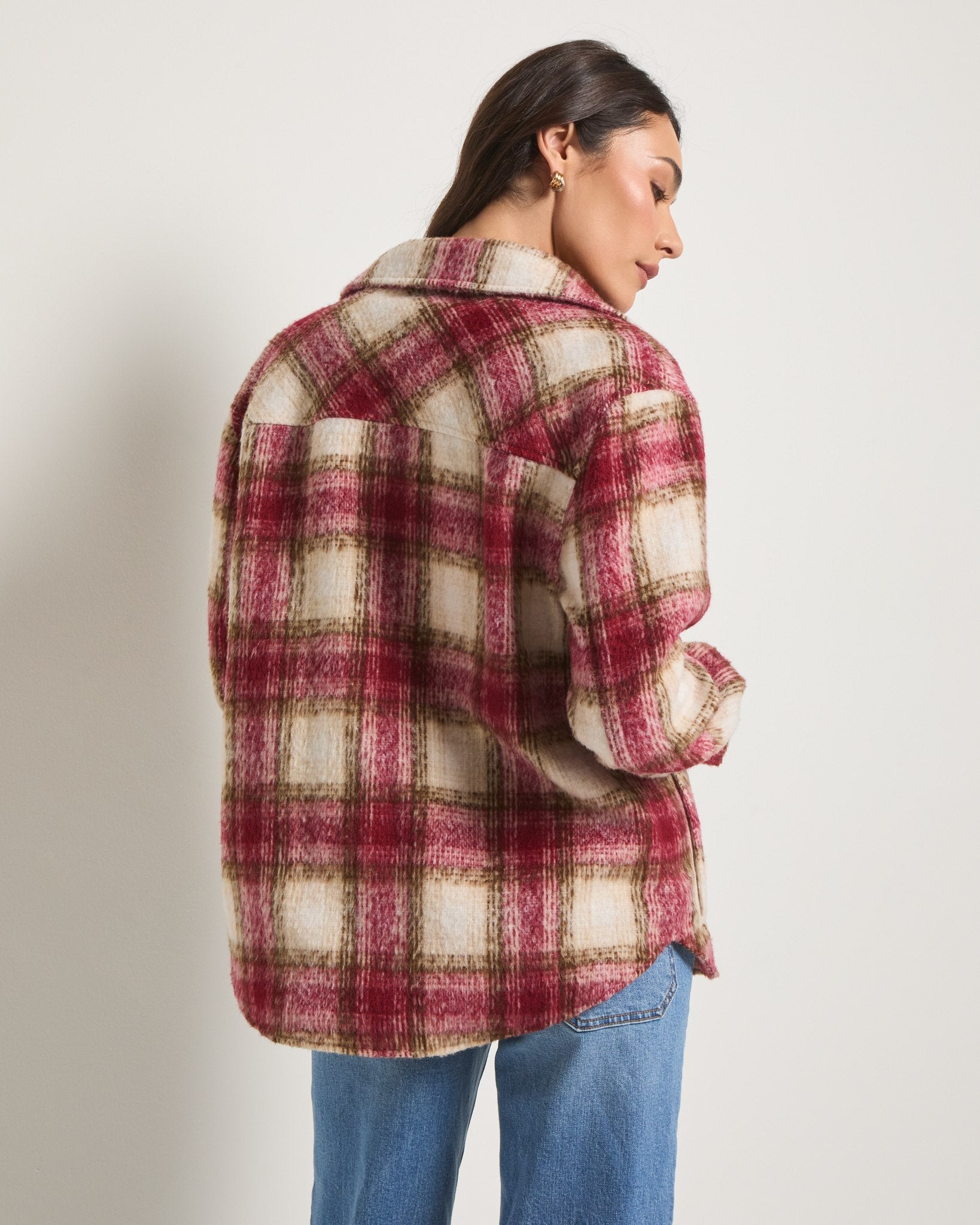 Red Plaid $|& SEAS Cozy Plaid Shacket - SOF Back