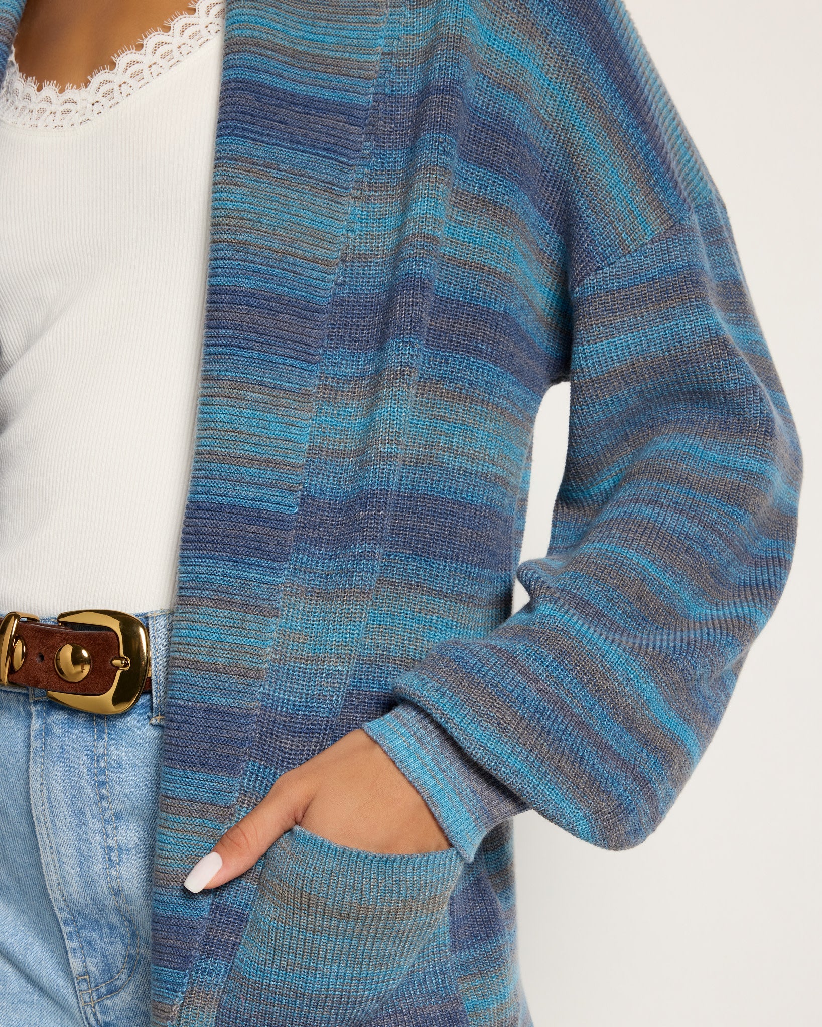 Deep Sea $|& SEAS Sapphire Spacedye Cardigan - SOF Full Front
