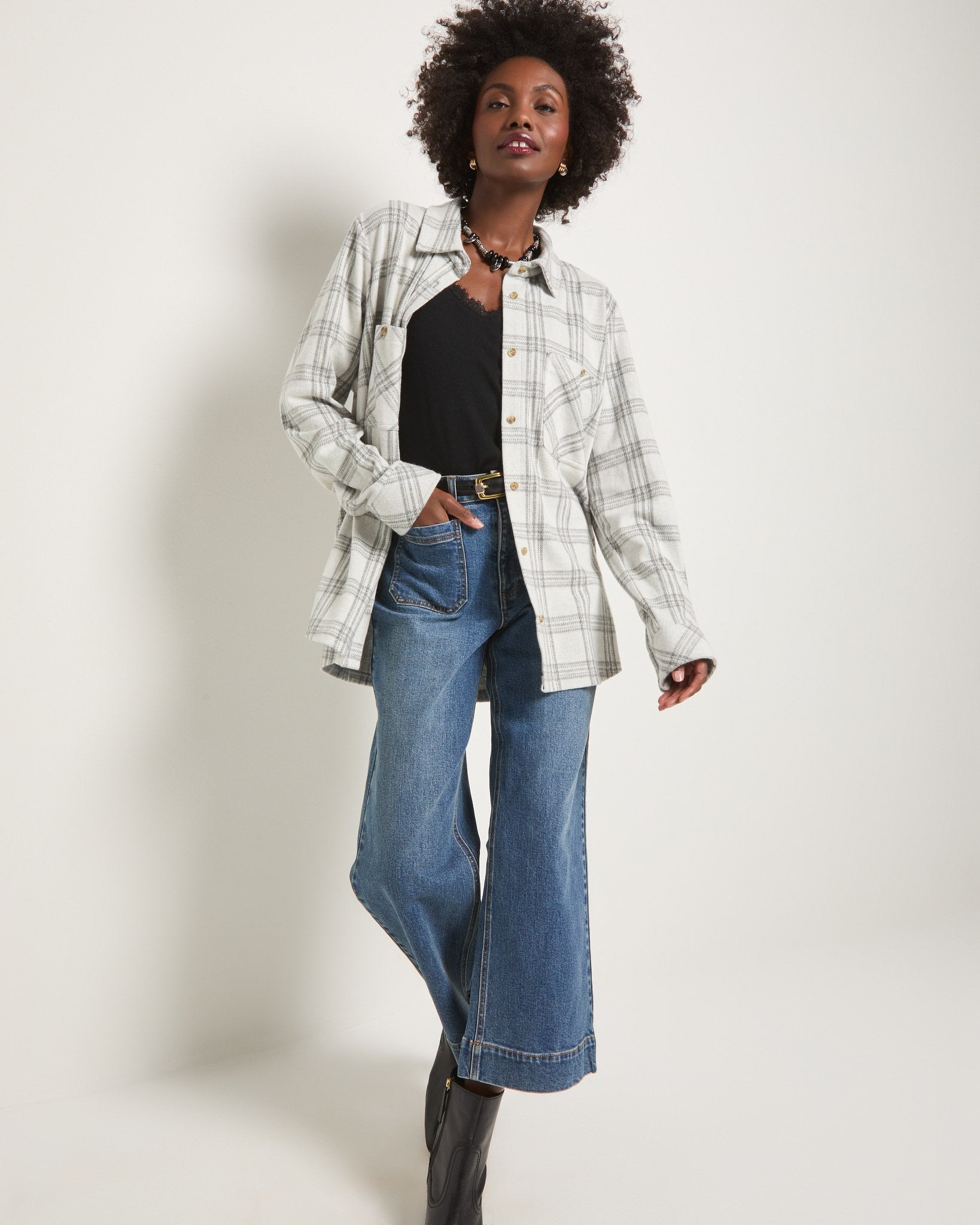 Stone Plaid $|& SEAS Sunset Plaid Knit Top - UGC On Fig