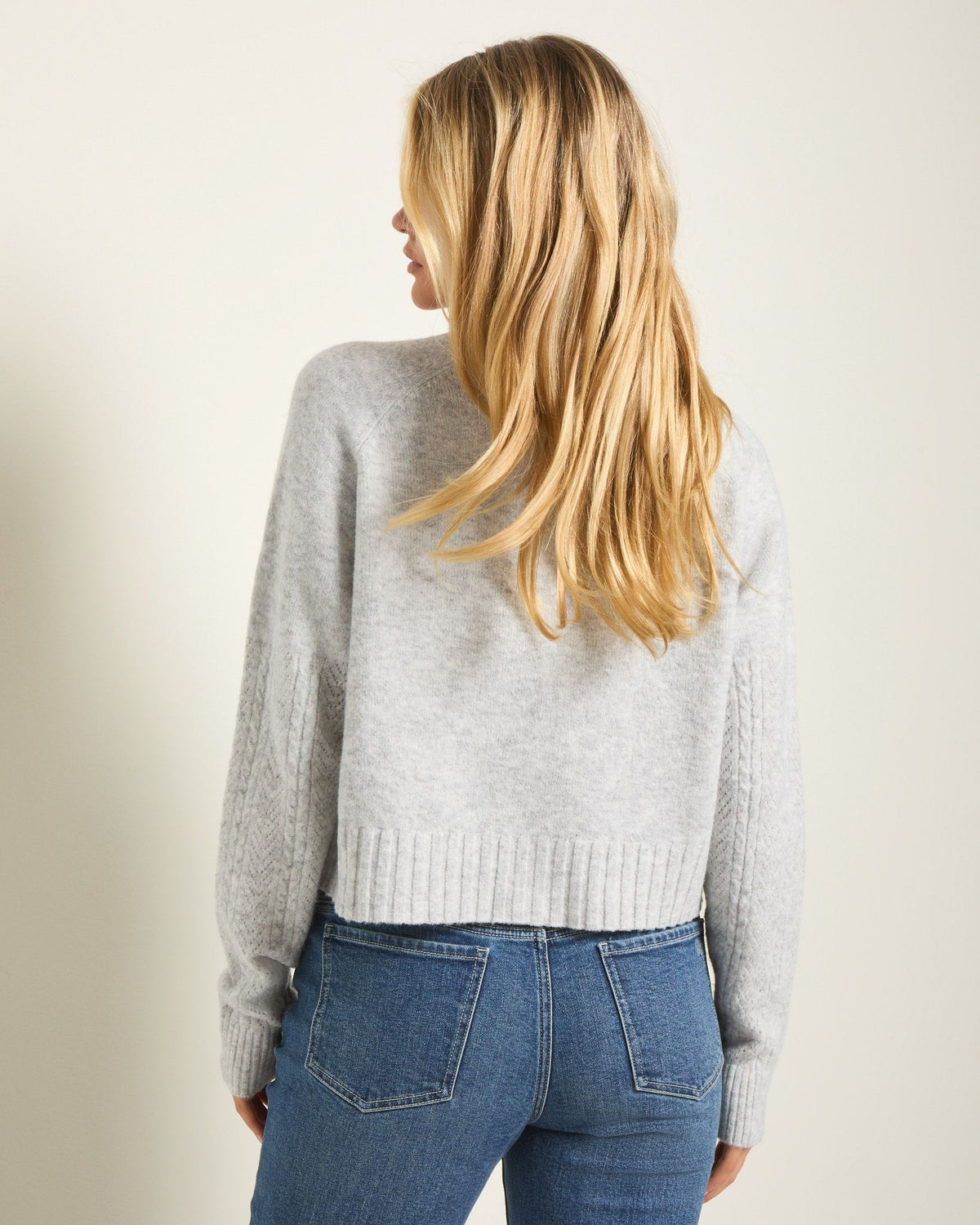 Heather Grey $|& SEAS Whisper Pointelle Cardigan - SOF Back