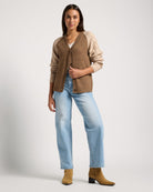 Heather Caramel $|& SEAS Varsity Button Front Cardigan - UGC On Fig