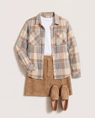 Cream/Grey Plaid $|& SEAS Sunset Plaid Knit Top - SOF Front