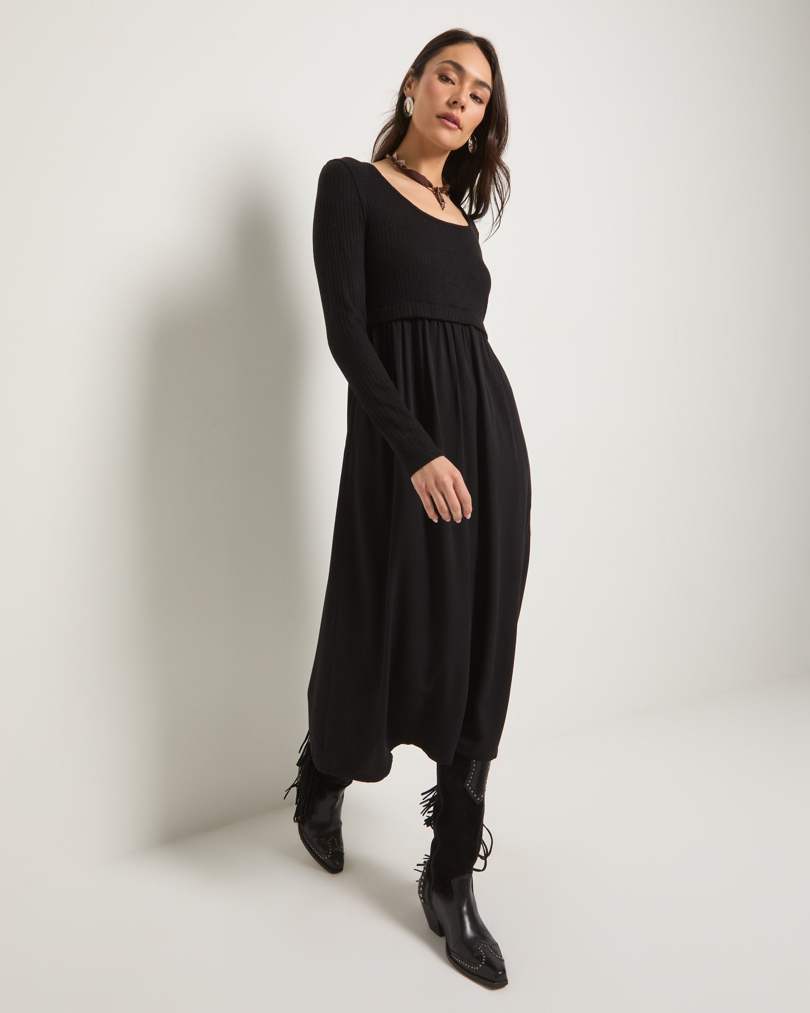 Black $|& SEAS Olivia Mixed Media Dress - UGC On Fig