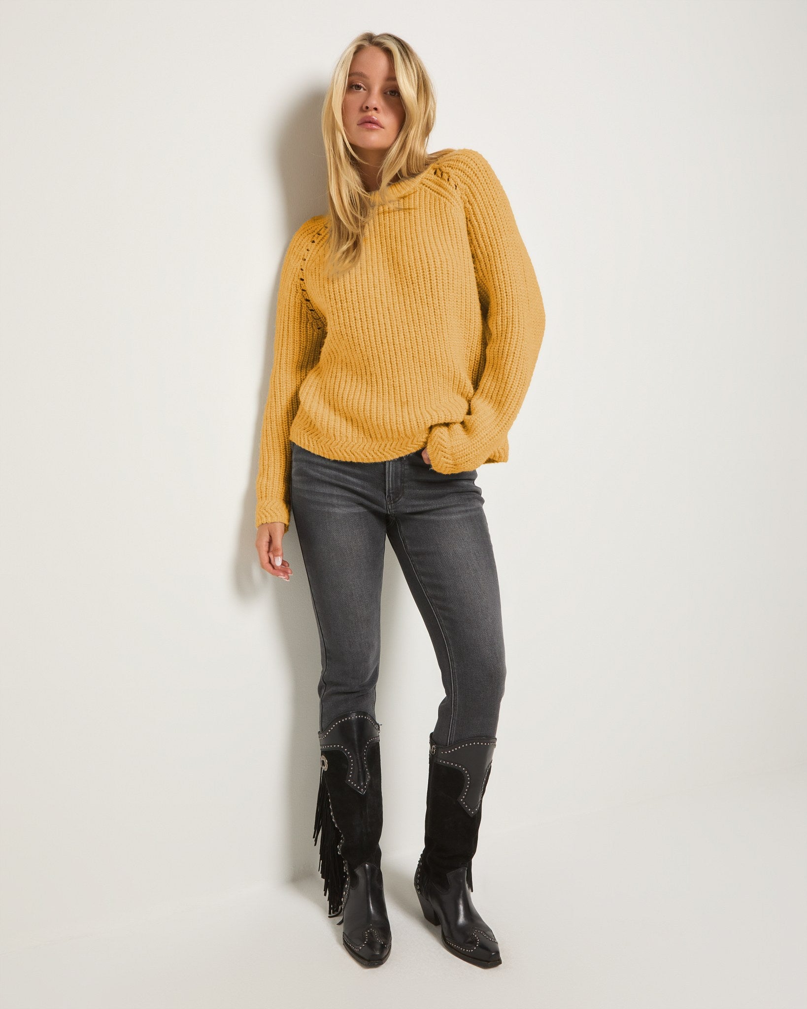 Golden Rod $|& SEAS Fisherman Raglan Sweater - UGC On Fig