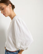 White $|& SEAS Orchid Peasant Sleeve Top - SOF Full Front