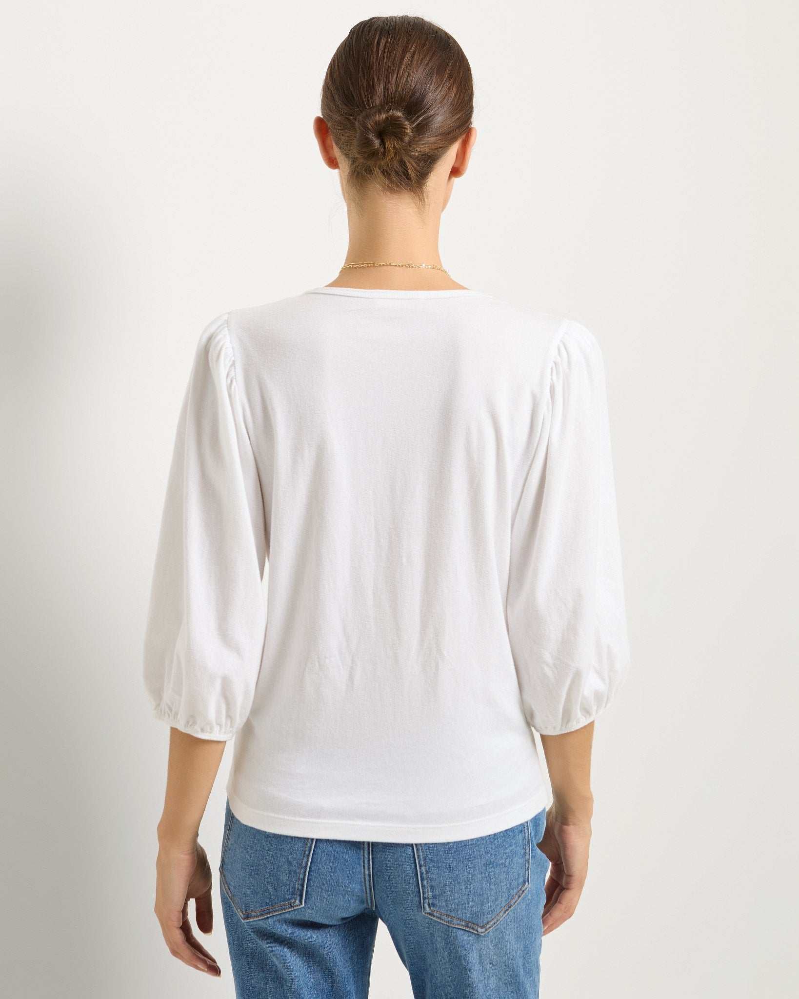 White $|& SEAS Orchid Peasant Sleeve Top - SOF Back
