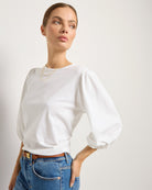 White $|& SEAS Orchid Peasant Sleeve Top - SOF Front