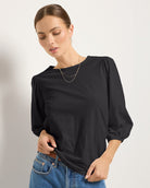 Faded Black $|& SEAS Orchid Peasant Sleeve Top - VOF Front