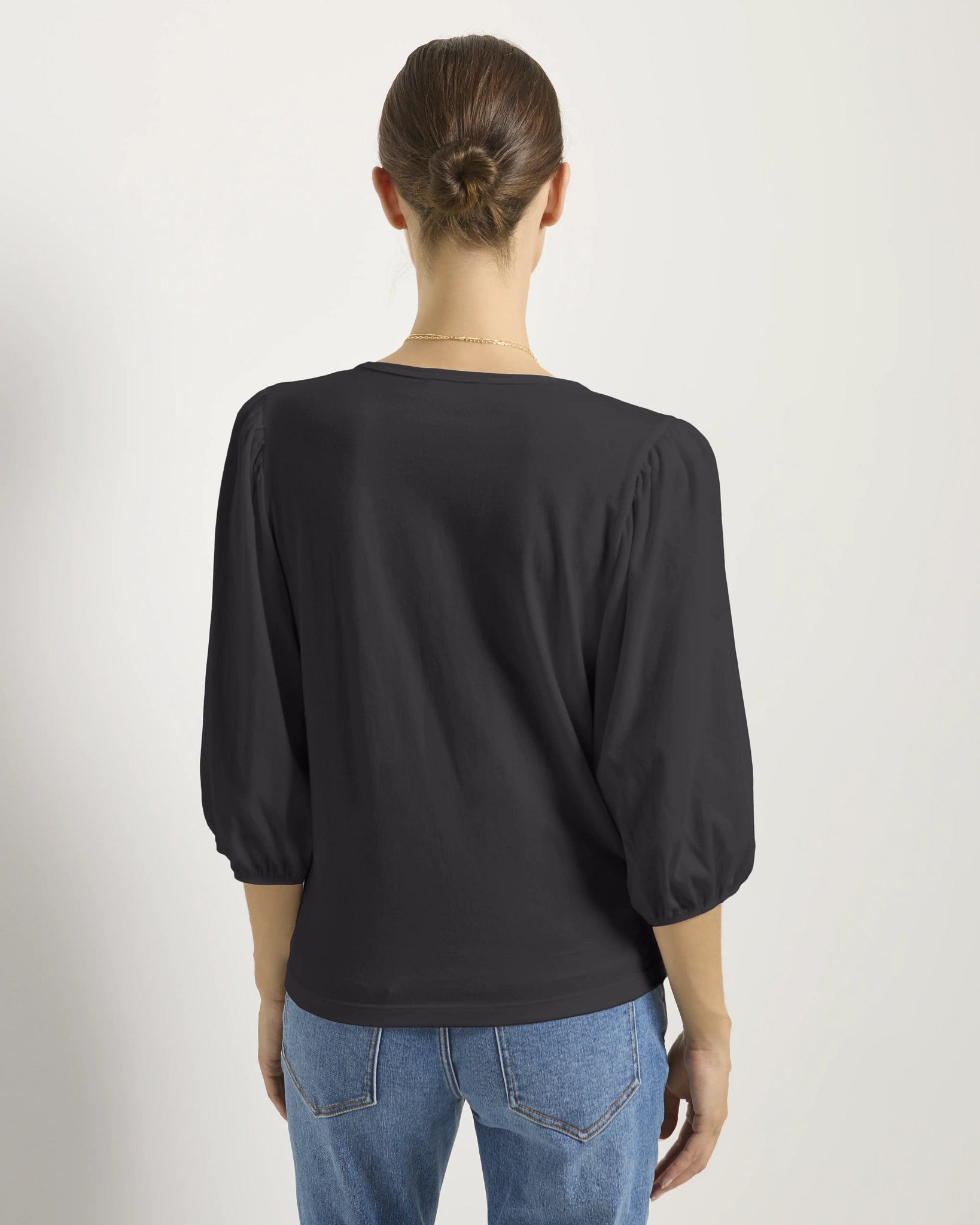 Faded Black $|& SEAS Orchid Peasant Sleeve Top - SOF Back