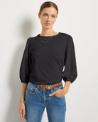 Faded Black $|& SEAS Orchid Peasant Sleeve Top - SOF Front