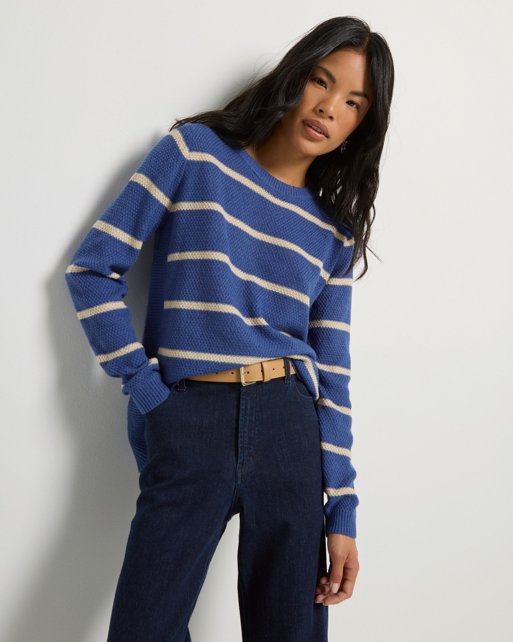 Indigo Haze $|& SEAS Solar Striped Sweater - SOF Front