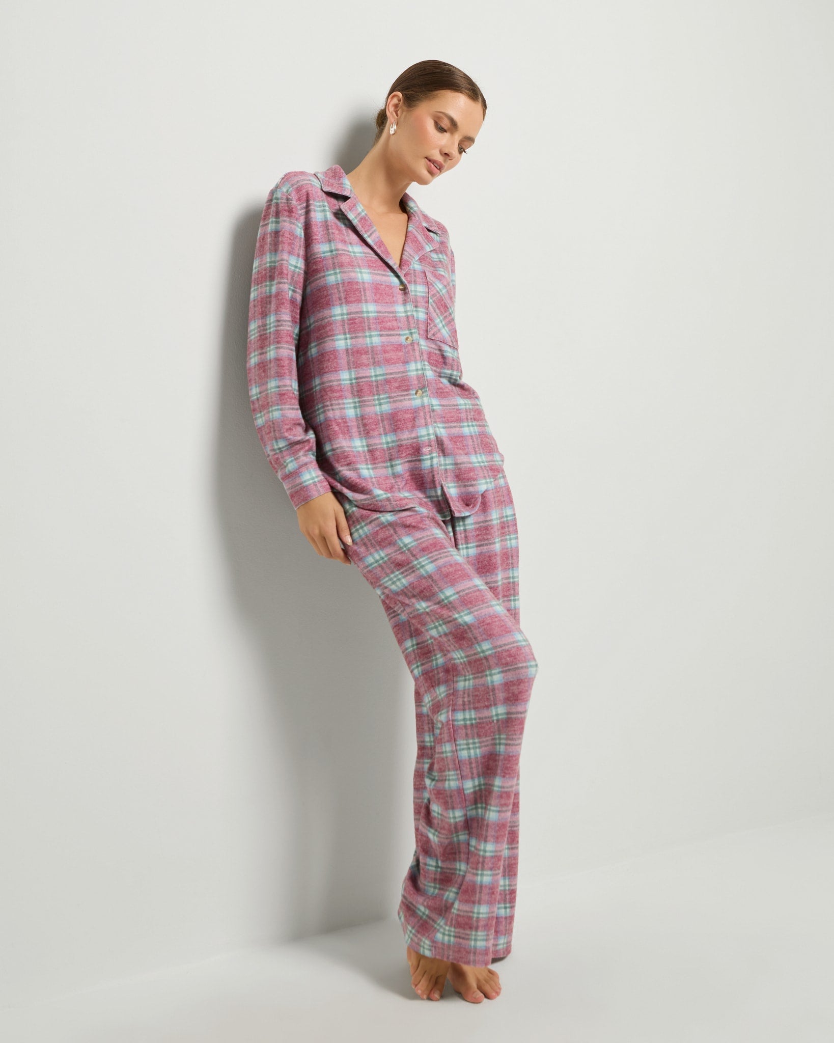 Fireside Tartan Cherry Plaid $|& SEAS Cat Nap Pajama Shirt - UGC On Fig