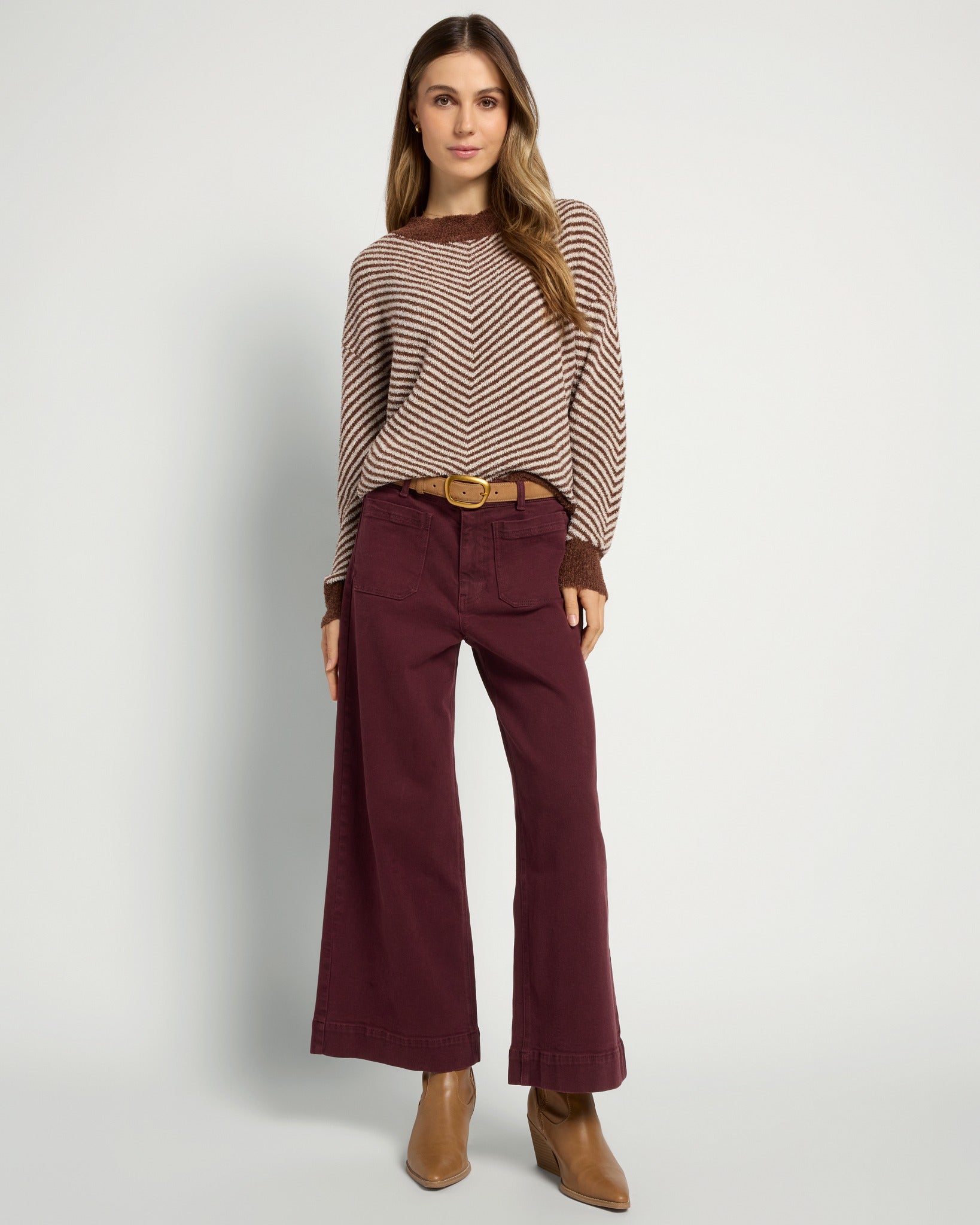 Black Cherry $|& SEAS Caroline Cropped Wide Leg Twill Pant - UGC On Fig