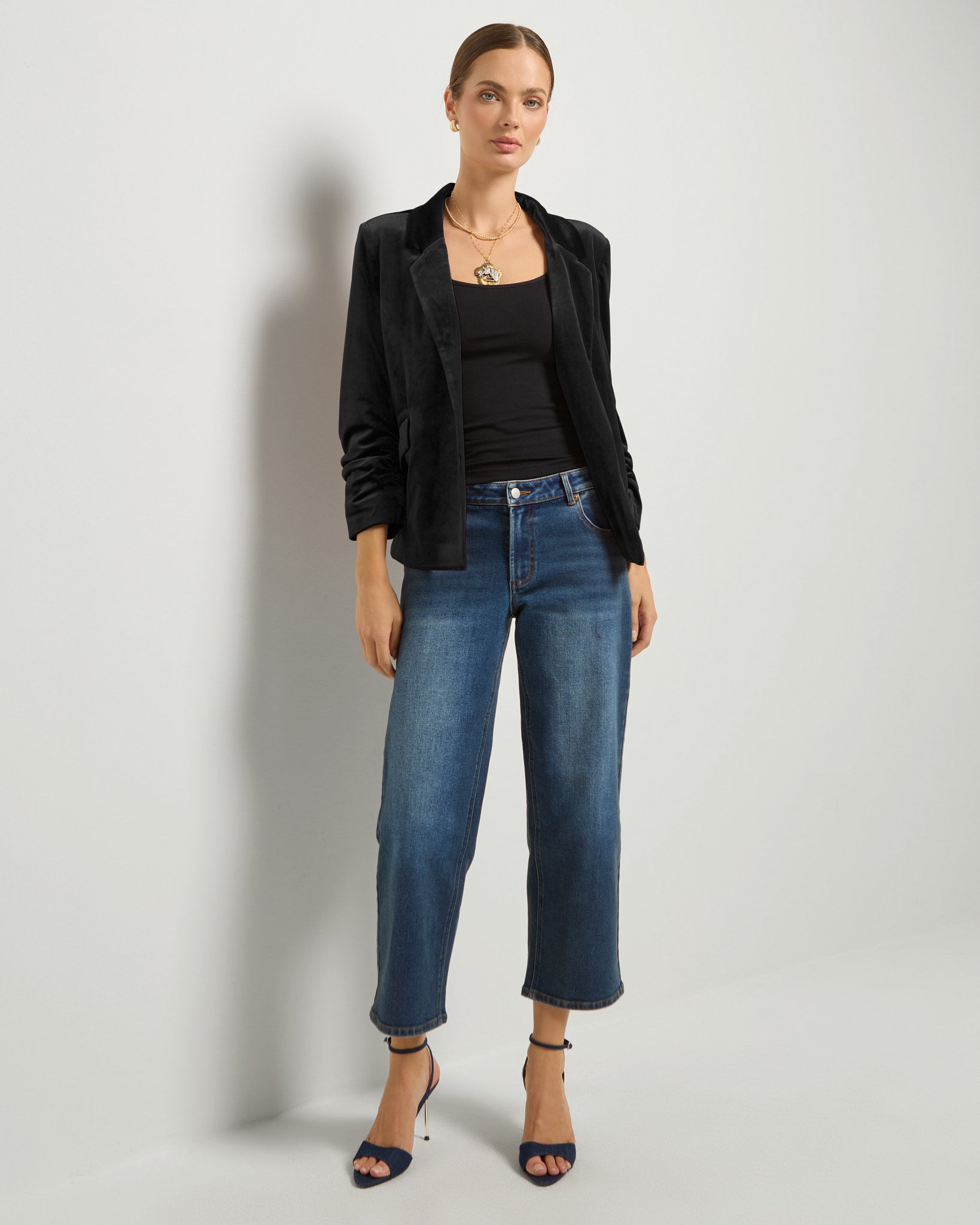 Black $|& SEAS Aries Ruched Sleeve Blazer - UGC On Fig