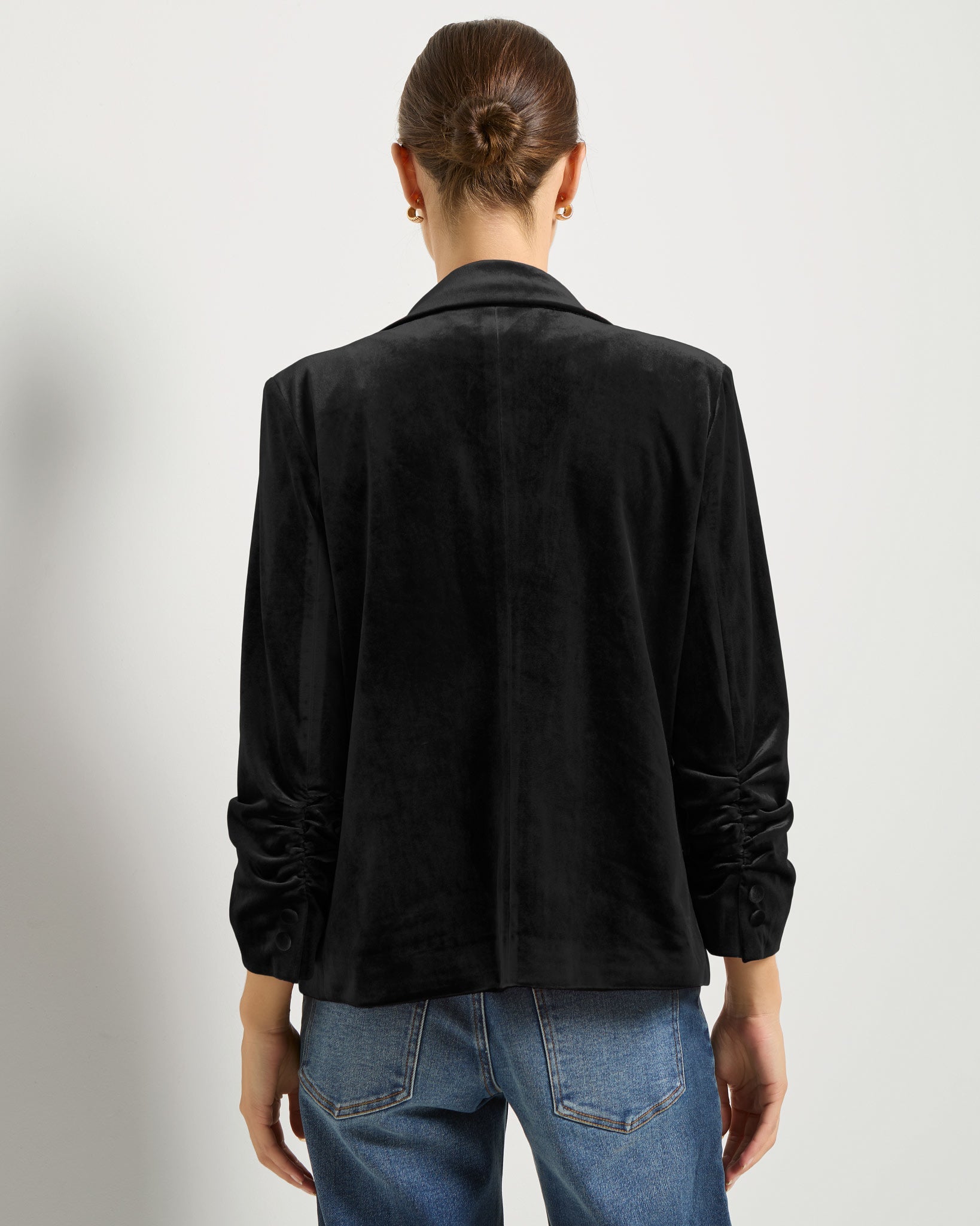 Black $|& SEAS Aries Ruched Sleeve Blazer - SOF Back