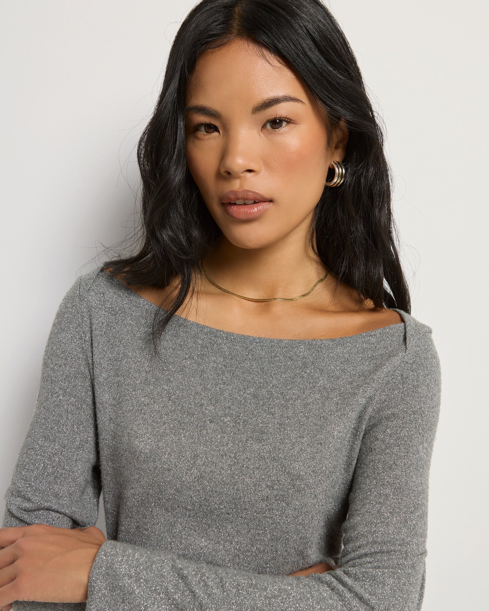Heather Grey $|& SEAS Eden Boat Neck Top - SOF Full Front