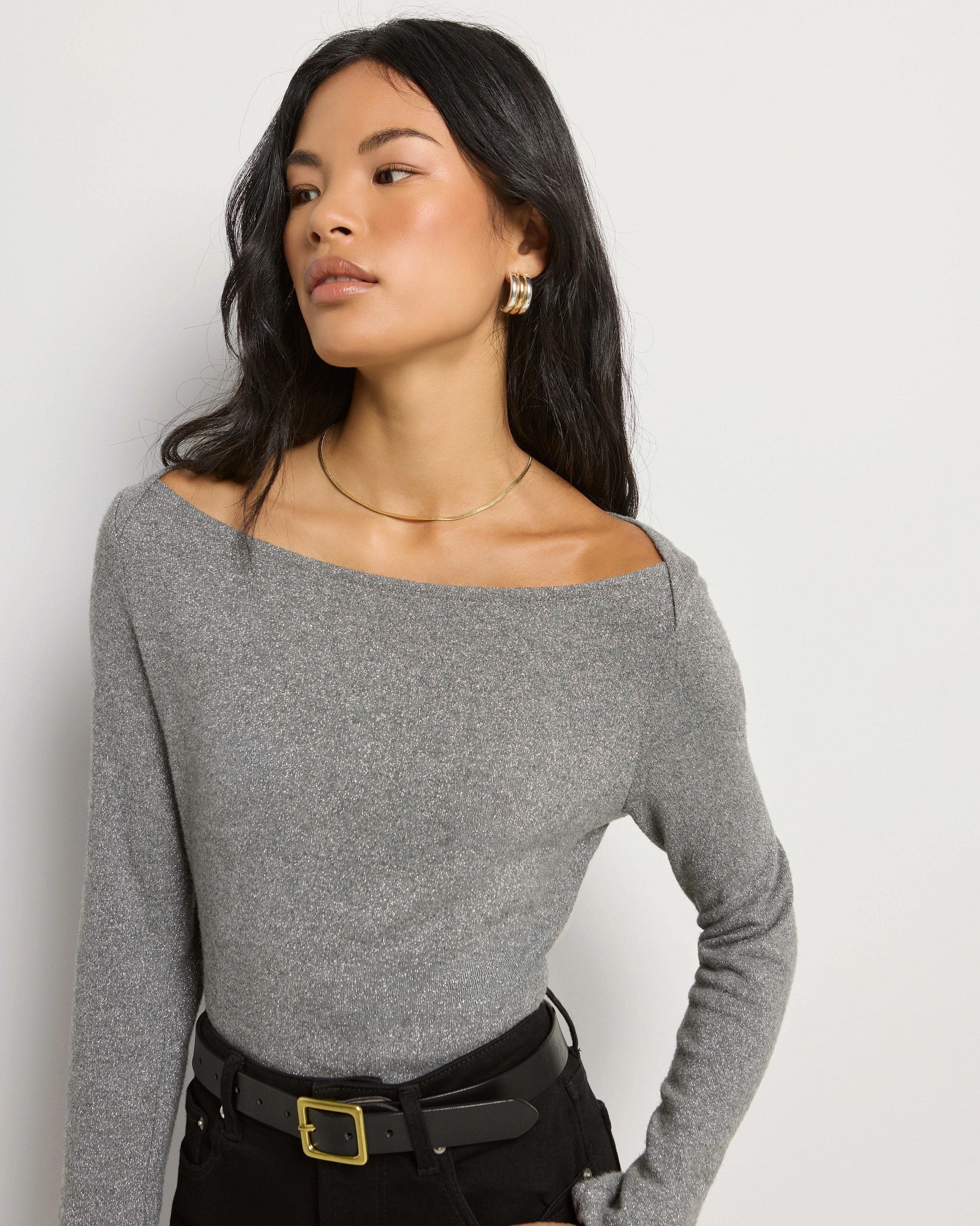 Heather Grey $|& SEAS Eden Boat Neck Top - VOF Side