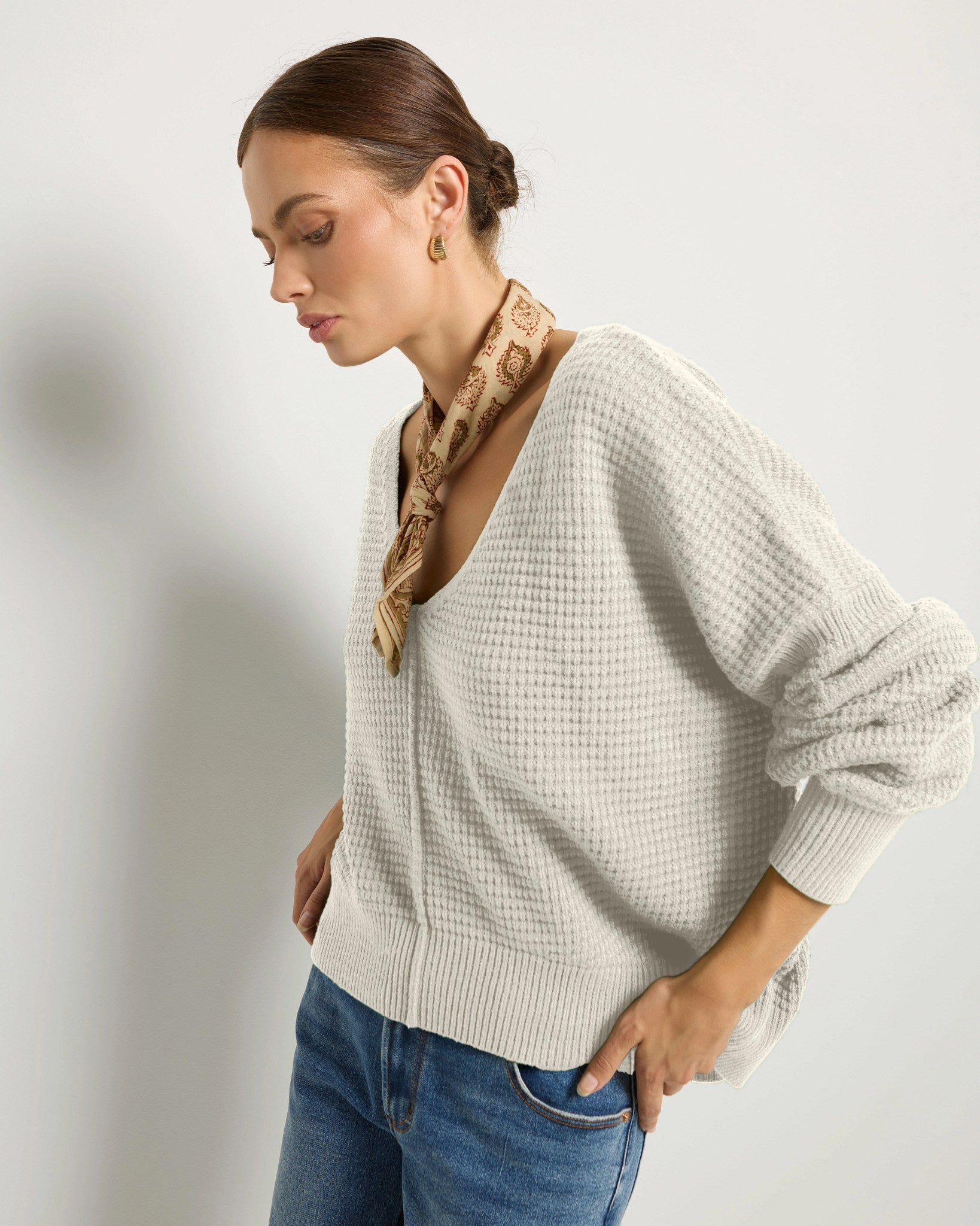 Cream $|& SEAS Lotus V-Neck Sweater - SOF Full Front