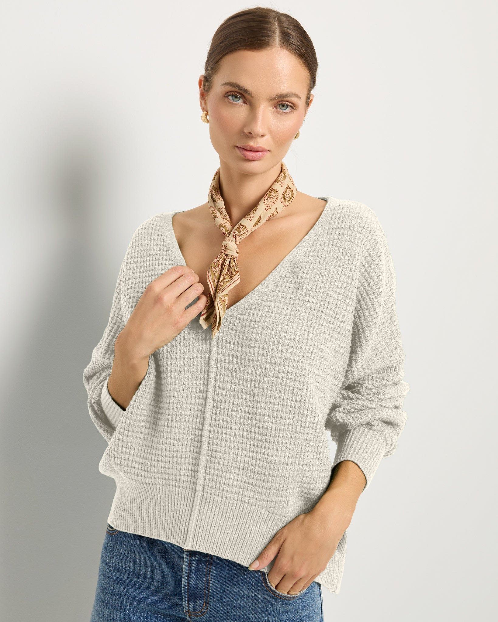 Cream $|& SEAS Lotus V-Neck Sweater - SOF Front