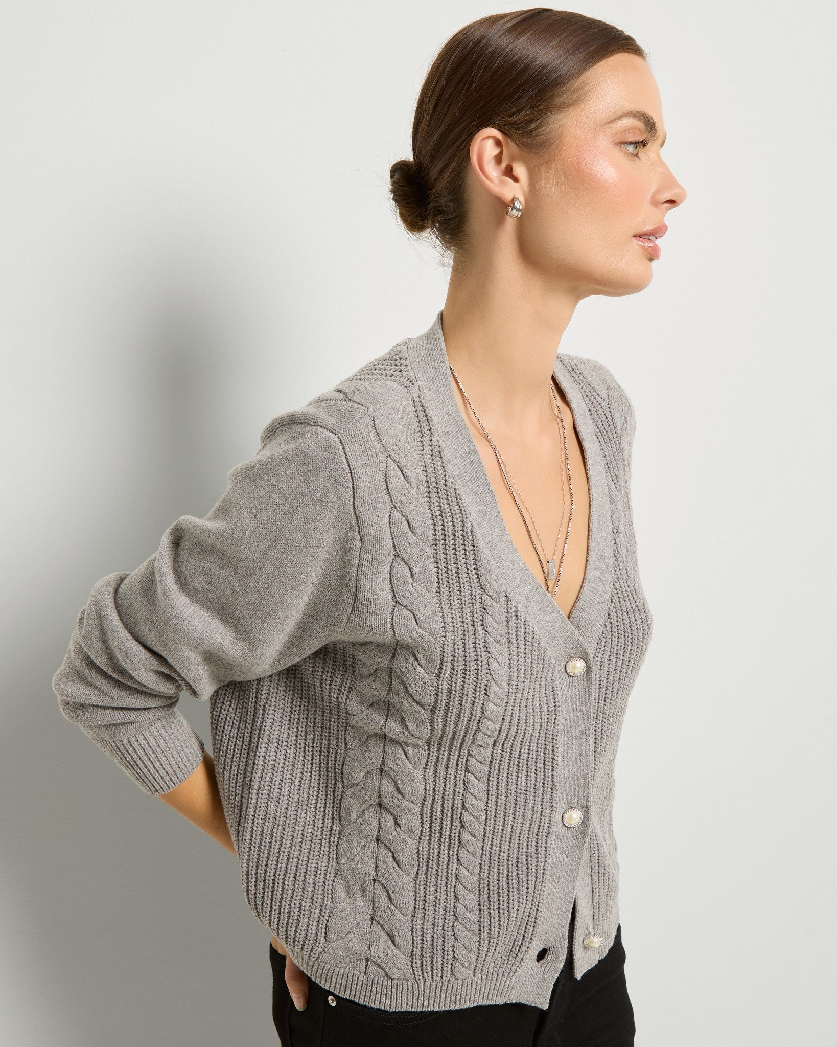 Heather Grey $|& SEAS Amethyst Cable Cardigan - SOF Full Front