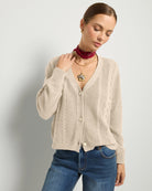 Heather Cream $|& SEAS Amethyst Cable Cardigan - SOF Front