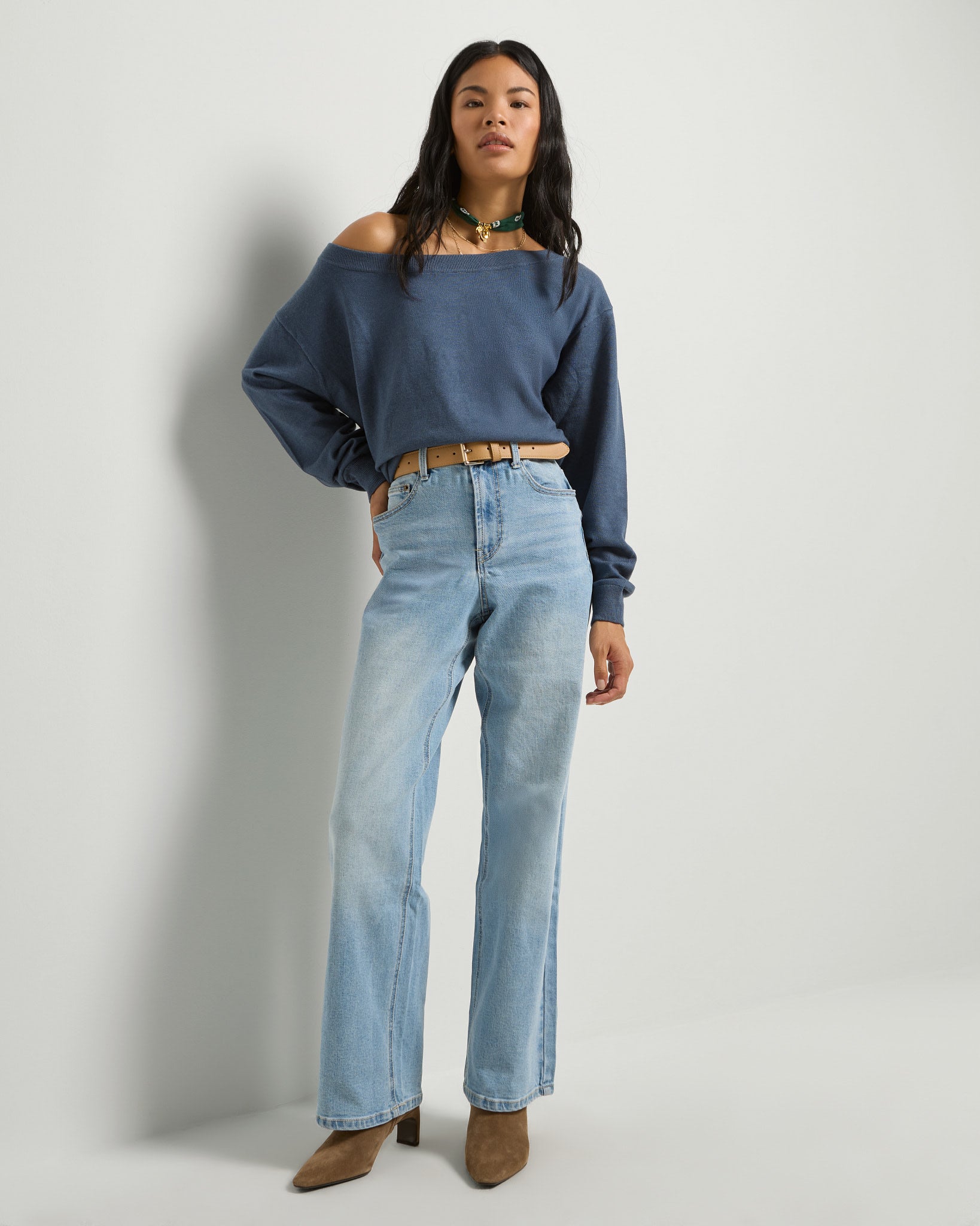 Heather Indigo Haze $|& SEAS Pacific One Shoulder Sweater - UGC On Fig