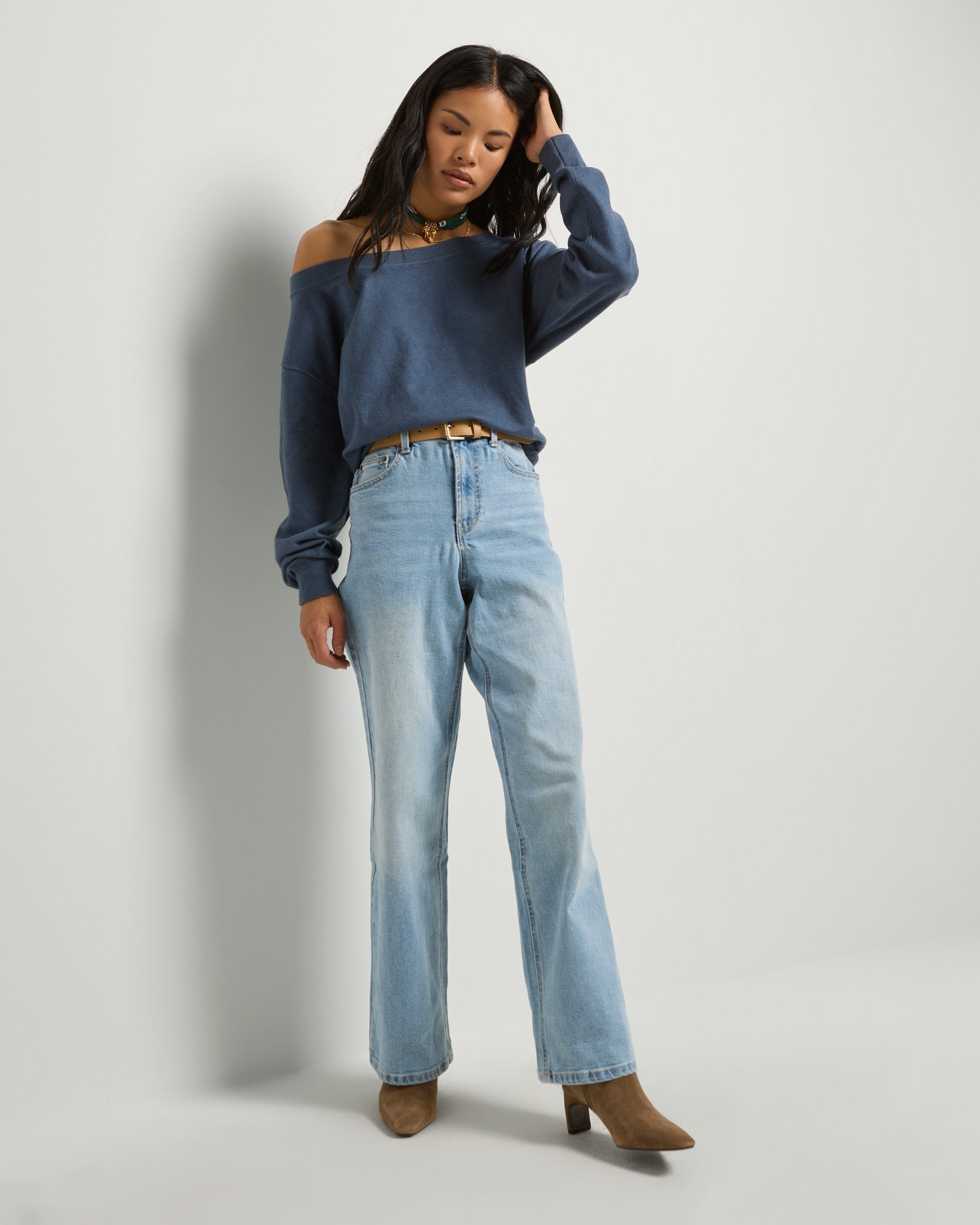 Heather Indigo Haze $|& SEAS Pacific One Shoulder Sweater - UGC On Fig