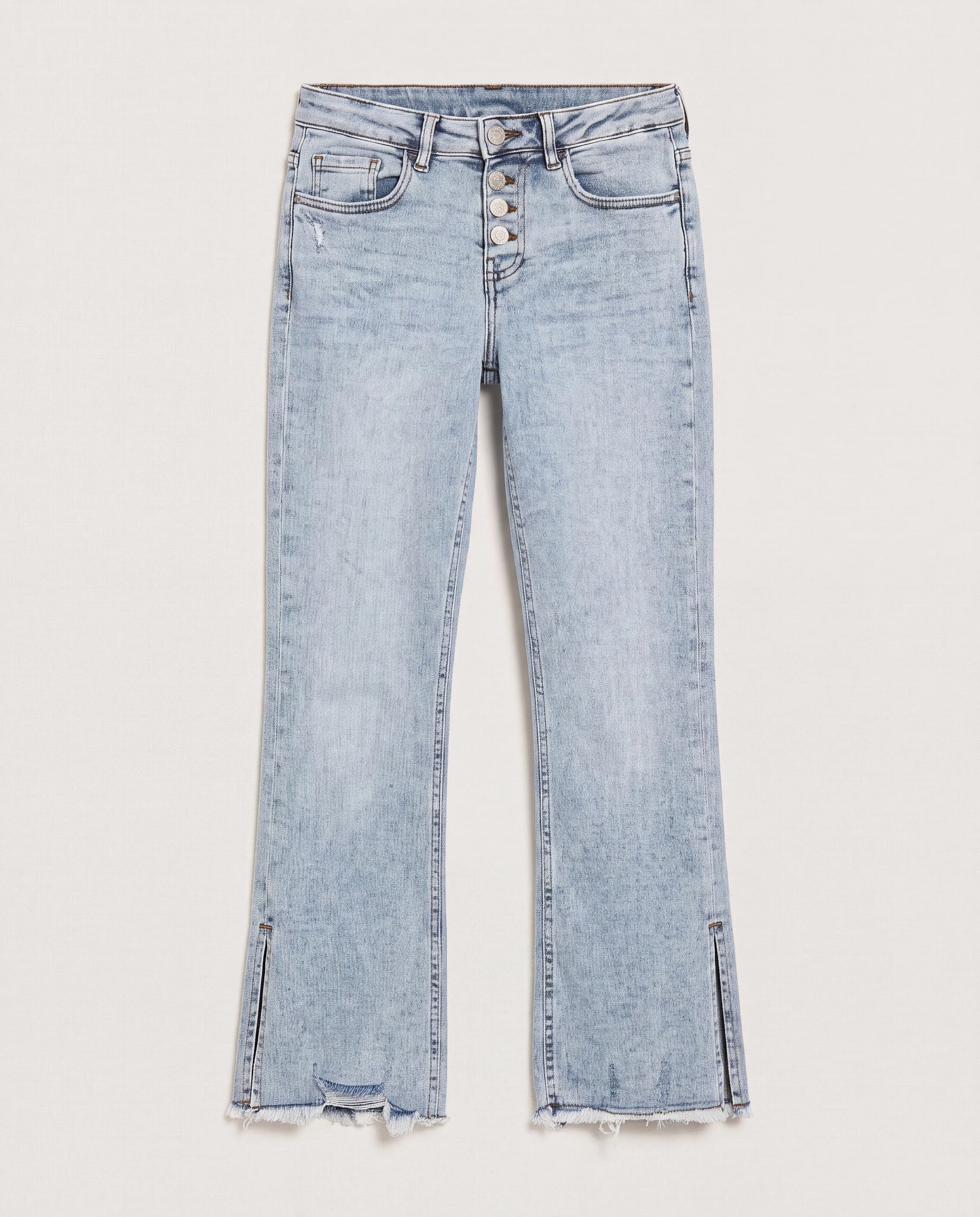 Medium Light Wash $|& SEAS Mid Rise Cropped Side Slit Jeans - Hanger Detail